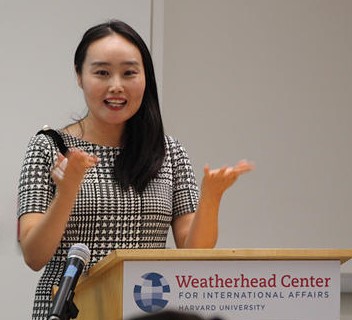 Yeonju Lee presenting at Weatherhead Forum, 2018