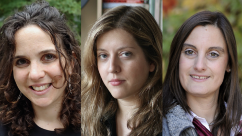 Three headshots of white women looking into the camera and smiling.