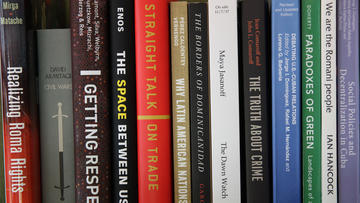 close-up of multiple book spines next to each other